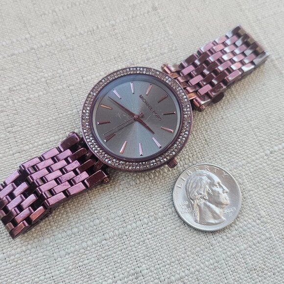 Michael Kors Women Wristwatch Burgundy Tone MK3554 Quartz Watch Crystal Accent - Picture 10 of 11